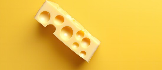 Poster - Tasty Swiss cheese on isolated pastel background Copy space