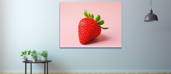 Poster - Strawberry on isolated pastel background Copy space