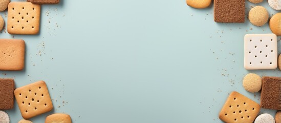 Poster - Square biscuits on a isolated pastel background Copy space