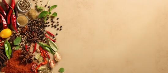 Wall Mural - Spices and herbs on a isolated pastel background Copy space