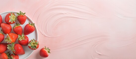 Poster - strawberries with cream isolated pastel background Copy space