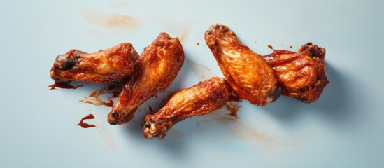 Aufkleber - Spicy chicken wings fried and isolated pastel background Copy space isolated