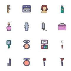 Aufkleber - cosmetics and accessories filled outline icons set