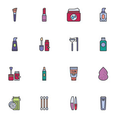 Aufkleber - makeup cosmetics filled outline icons set,