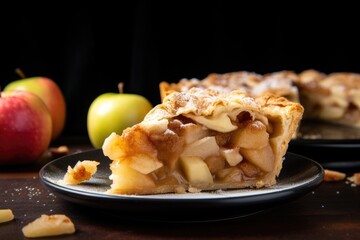 Poster - a delicious, gooey slice of apple pie with visible apple chunks