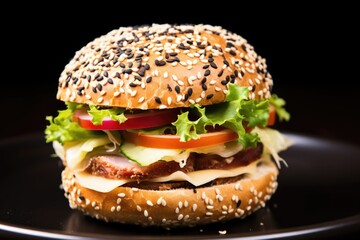 Canvas Print - sandwich served on a bun with sesame seeds