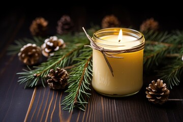 Poster - diy candle decorated with pine branches