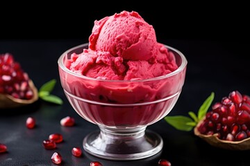 Canvas Print - pomegranate gelato in a glass bowl with pomegranate seeds