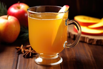 Wall Mural - close-up of an amber mulled cider in a clear glass mug