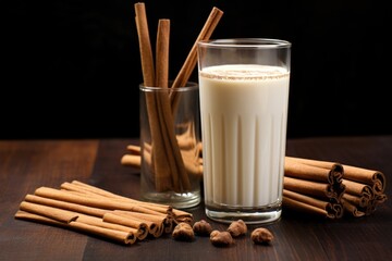 Wall Mural - horchata in a tall glass beside cinnamon sticks