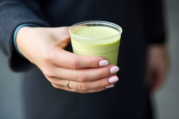 Poster - hand with a matcha latte in a to-go cup