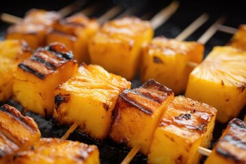 Wall Mural - close-up shot of skewers showing texture of pineapple chunks