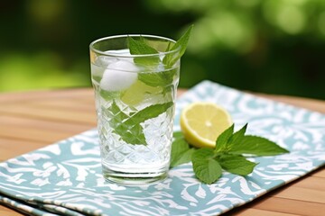 Canvas Print - a gin and tonic on a green leaf placemat