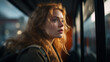 © wanderfool - Young caucasian woman on a train staring straight contemplating
