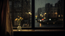 Rainy Day,rain Soaked View On The Windows At Night