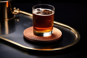 Canvas Print - manhattan cocktail resting on an iced metal coaster