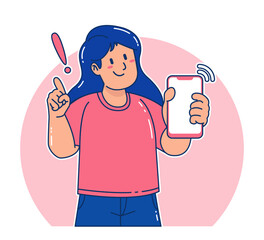 Cartoon woman holding a smartphone