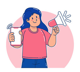 Cartoon woman holding a smartphone