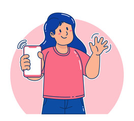 Cartoon woman holding a smartphone