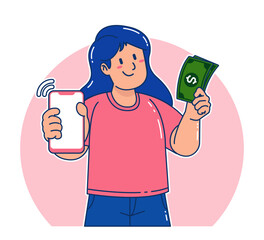 Cartoon woman holding a smartphone