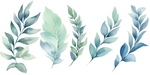 Sticker - Watercolor botanical illustrations. Summer palette. Greenery and floral delights on white background isolated. Rustic elegance. Hand drawn collection. Eucalyptus dreams. Nature green beauty