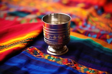 Canvas Print - a unity cup brimming with fresh water, placed on a vibrant cloth