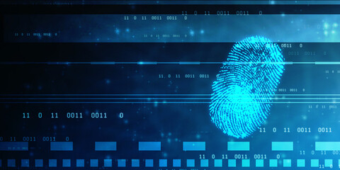 Poster - Abstract security system concept with fingerprint on technology background, Fingerprint Scanning Identification System. Biometric Authorization and Business Security Concept	