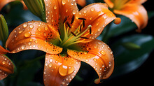 Close-up Of An Orange Tiger Lily With Dewdrops