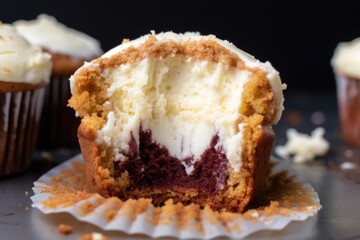 Wall Mural - close-up of a muffin with cheesecake filling broken open