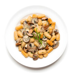 Wall Mural - delicious plate of mushroom gnocchi isolated on white background