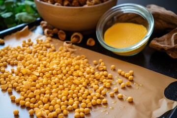 Sticker - peeling skins off raw chickpeas before baking