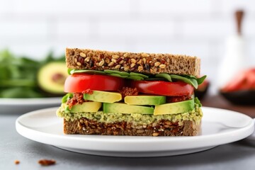 Canvas Print - whole grain bread avocado sandwich on a white plate