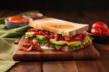 Poster - sandwich with bacon, tomatoes, and avocado on a stone board