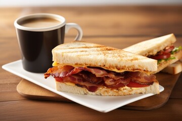 Canvas Print - overhead shot of a bacon sandwich and a cup of coffee