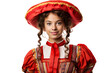 South American Girl in Traditional Folk Costume on Transparent Background.