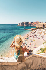 beautiful panoramic view of beach and dubrovnik city landscape- travel, vacation, tour tourism in cr