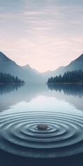 Canvas Print - Ripples of tranquil lake with minimalistic ripples spreading across the surface. Soft, pastel colors.