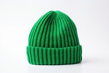 A Green Colored Knitted Beanie Isolated On White Background