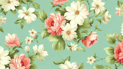  classic wallpaper seamless vintage flower pattern on green pastel background