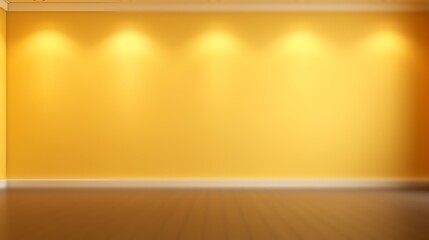 Yellow background for presentation. A light orange wall in the interior with beautiful built-in lighting and a smooth floor with copy space, banner concept