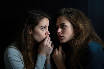 The two women covered their mouths with their hands, thoughtful, worried, preoccupied, looking at each other