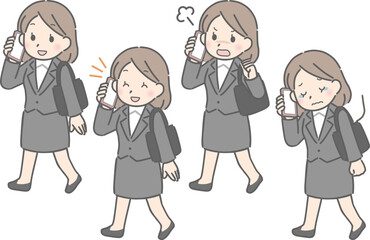 Sticker - 歩きながらスマホで電話　スーツの若い女性