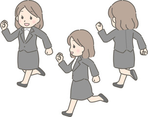 Sticker - 楽しそうに走る若い女性（スーツ）