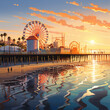 Santa Monica Pier at sunset.