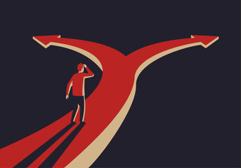 Person thinking about two ways in vintage colors