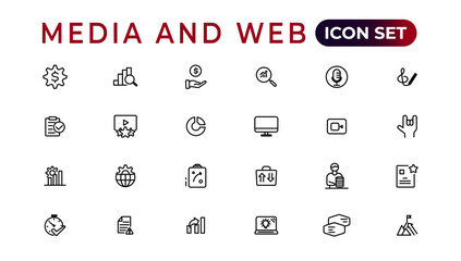 Fototapete - Media and Web icons in line style.Data analytics,Digitalmarketing, Management, Message, Phone. Vector illustration.