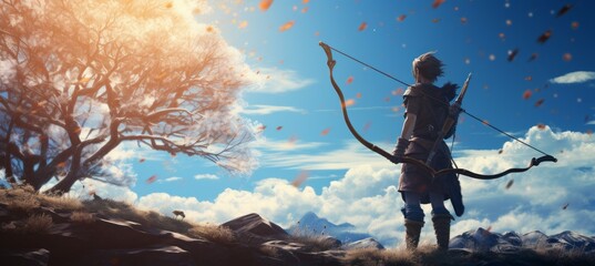 Wall Mural - Archer warrior with bow. Generative AI technology.