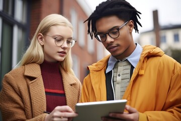 shot of two young designers using a digital tablet together outside