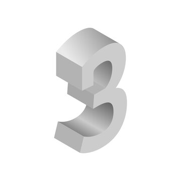 3D grey isometric number 3, PNG with transparent background