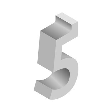 3D grey isometric number 5, PNG with transparent background